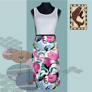 Talbots Asian inspired floral midi colorful fun pattern business casual/leisure